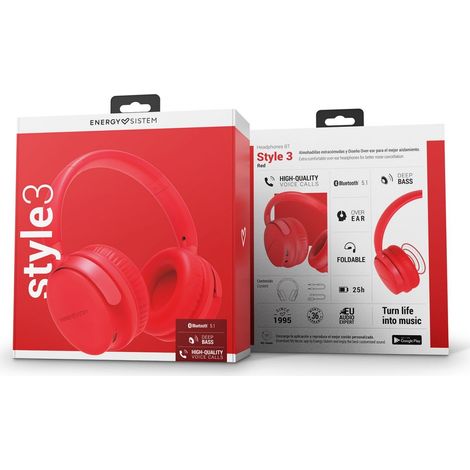 Auriculares de Diadema con Bluetooth ENERGY SISTEM Estilo 3 - USB Tipo C · BT · Micrófono · Rojo (1/2)
