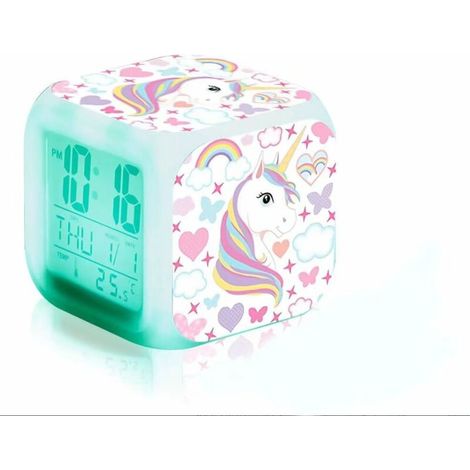 Réveil numérique licorne cube LCD LED, veilleuse, horloge chevet cadeau enfant, pour chambre – DELKEVIC