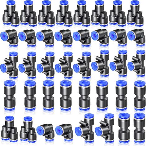 Kits de conexión neumática de 40 piezas de 8 mm de diámetro exterior, 10 conectores rectos, 10 codos, 10 tes y 10 divisores (1/5)