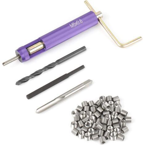 Kit de réparation de filetage 50 pièces avec inserts filetés, jeu d'outils à main, jeu d'outils intégrés, jeu d'embouts hélicoïdaux en acier inoxydable M5 x 2D (1/5)