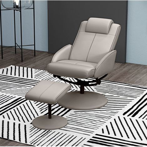 Sillón relax 78x67x98 cm gris en madera y cuero sintético con reposapiés y respaldo reclinable 145° (1/5)