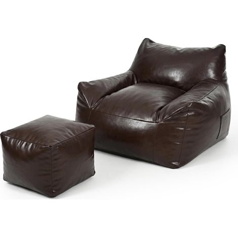 Pouf Salon, Pouf Poire Imperméable pour Intérieur et Extérieur, Fauteuil Salon avec Tabouret, Bean Bag avec Éponge de Remplissage, Idéal pour Salon, Chambre, Marron (1/5)