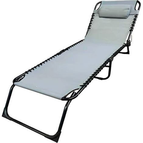 TRADE SHOP - Lettino Prendisole Sdraio Senza Parasole In Textilene Grigio Reclinabile Giardino 483008 - (1/4)