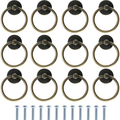 Lot de 12 poignées de tiroir vintage, boutons de tiroir rétro en forme d'anneau, poignées de porte de placard de cuisine, poignées de meubles anciens, bronze (1/5)