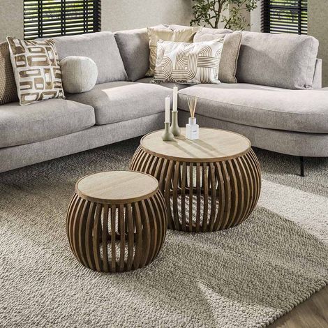 Tables basses rondes en bois de manguier massif Novo (lot de 2) (1/4)