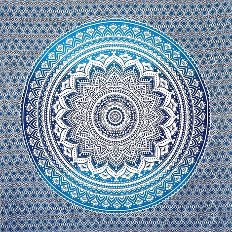 Tapis De Plage Anti Sable - 1 Pièce - Coton - Motif Mandala - Pour Pique Nique Yoga Camping - Bleu 210x230 Cm (1/5)