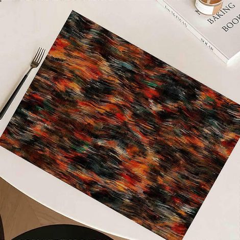 Lot de 4 sets de table/dessous-verres/nappes en polyester imprimé à plat, style peinture à l'huile texturée foncée vintage. Idéal pour Holi. (1/5)
