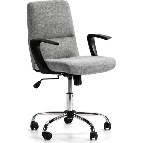 Sedia da Ufficio sollevabile e reclinabile TEO Rivestita in Tessuto, Colore Grigio Chiaro, Metallo Cromato (1/5)