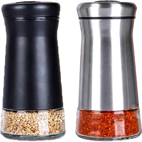 Moulin à Sel et Poivre - Distributeur Épices Réglable - Verre et Acier Inoxydable - Lot de 2 (1/5)