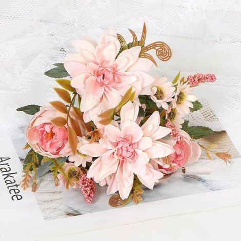 Lot de 4 Bouquets de Fleurs Artificielles Dahlias Rose Bouquet de Pivoines Fleurs Roses en Soie Marguerit FLEUR-PLANTE ARTIFICIELLE (1/5)