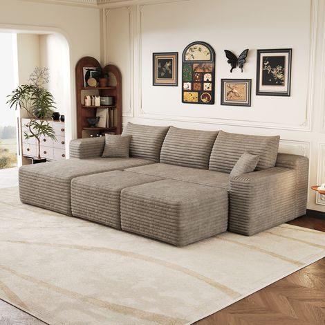 Sofá esquinero (241x151x58 cm), sin montaje, asiento cómodo, tejido de pana acanalada, Camel (1/5)