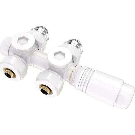 Vanne thermostatique, vanne universelle avec thermostat de radiateur, 10 bar, 7 niveaux réglables, kit de raccordement central (blanc) (1/4)