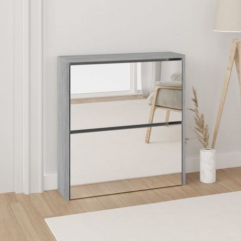 vidaXL Scarpiera con Specchio a 2 Livelli Grigio sonoma 63x17x67 cm (1/5)