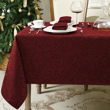 Nappe Jacquard 350x150 cm Rouge anti-taches hydrofuge pour fêtes Noël