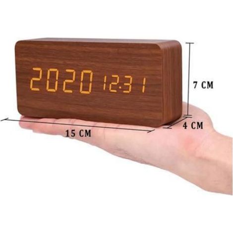 Horloge de chevet intelligente en bois - Affichage LED - Commande vocale - Fonction snooze - Boîtier en bois HORLOGE (1/2)