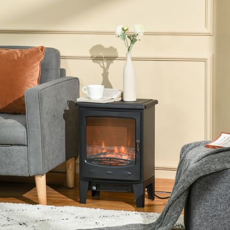 Cheminée électrique noire sur pied à effet de flamme LED, 2 puissances de chauffage 900W / 1800W, décoration chauffante pour intérieur (1/5)