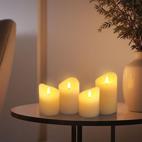 LED Adventskerze creme 4er Set mit Timer und Flammeneffekt - 9 / 10 / 11 / 13 cm - Künstliche Wachskerze warm weiß batteriebetrieben