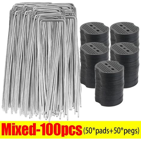 (Lot de 100 pièces) Agrafes de jardin en U, piquets robustes pour clôture, ancrages à gazon galvanisés, clous de jardin pour barrières de sécurité. (1/4)