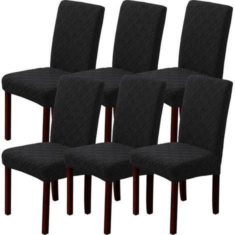 Stuhlhussen 6er Set, Stretch, abnehmbar, waschbar, für Esszimmerstühle, Schwarz (1/5)