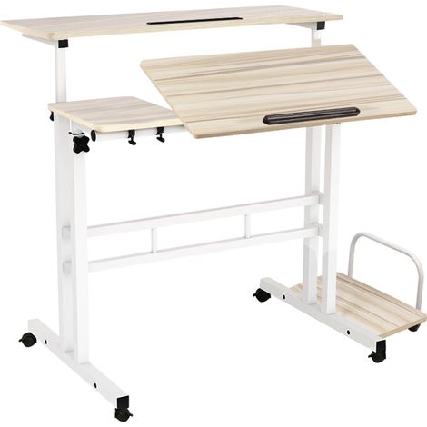 Bureau d'ordinateur avec plateau réglable en hauteur et inclinable, 80x60 cm, Poste de travail pour ordinateur portable, sur roulettes, adapté Pour la maison et le bureau (1/5)