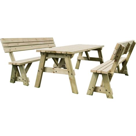 8ft (240cm) Picnic table and bench set, natural (light-green) finish, Victoria with backrest square corners