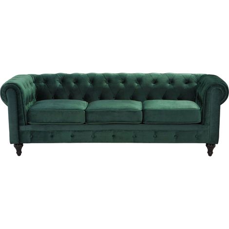 Sofa 3-Sitzer CHESTERFIELD Samtstoff Smaragdgrün (1/5)