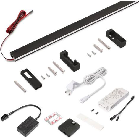 Emuca Kit de barra para armario Luxe, tira LED 4,5x8 Neonlynx V, sensor de movimiento RF Smart y convertidor Smart (24V DC), longitud 1.150mm, Luz blanca cálida 2.700K, Plástico y Aluminio, Pintado ne