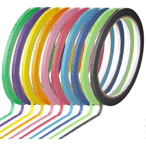 10 rouleaux de ruban adhésif fin coloré pour tableau blanc (3 mm), à rayures, 10 couleurs, idéal pour l'école, le bureau et la maison. (1/5)