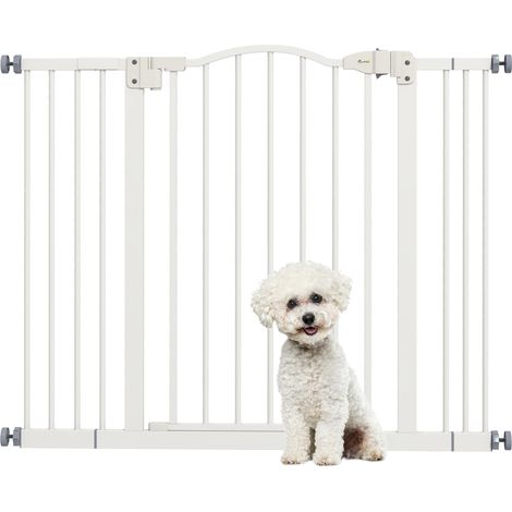 Metal 74-100cm Adjustable Pet Gate Safety Barrier w/ Auto-Close Door White