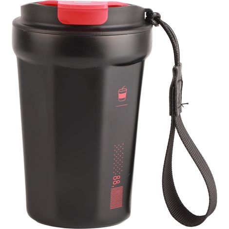 Tasse à café isotherme 390ml, mug camping en acier inoxydable, maintient au chaud et au froid, portable, noir pour maison, école, bureau, extérieur (1/5)