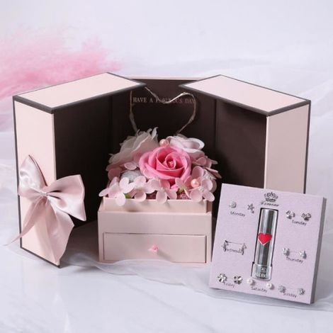 Fleur éternelle Coffret Cadeau, coffret cadeau rouge à lèvres, cadeau créatif pour ami Petite Amie Valentin's Anniversaire (1/4)
