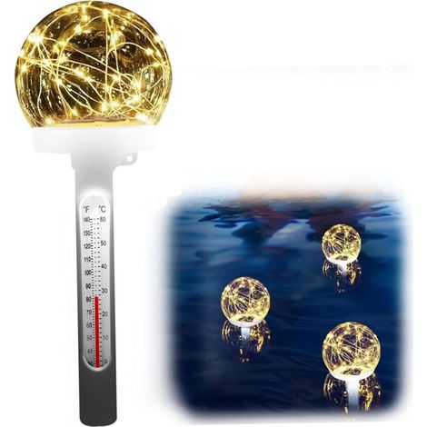 Thermomètre solaire flottant pour piscine avec affichage LED lisible, sans fil, étanche, adapté aux bains glacés et aux spas (1/5)