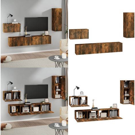 Ensemble de meubles TV 4 pcs Chêne fumé Bois d'ingénierie - Meuble Tv - Meuble Media - Armoire Multimedia - Rangement - Décoration Intérieure - Home & Living (1/5)