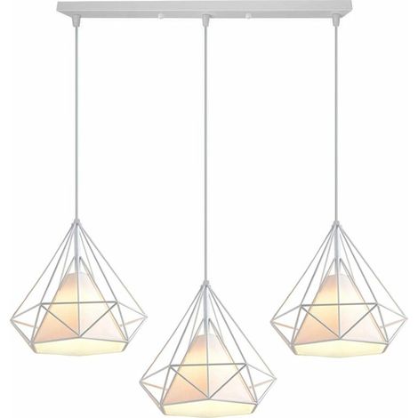 Lustre Suspension Cage forme Diamant Contemporain 25cm Blanc Corde Ajustable Luminaire en Fer Industrielle Salle à Manger Bar Chambre BLOW (1/4)