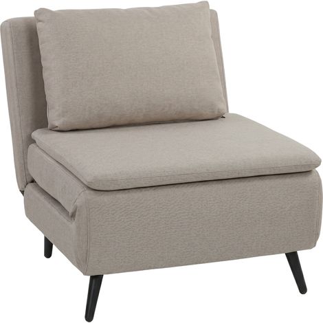 Fauteuil convertible 1 place, canapé-lit clic-clac 3 en 1 avec dossier ajustable, coussin intégré, grand siège, teinte marron clair (1/5)