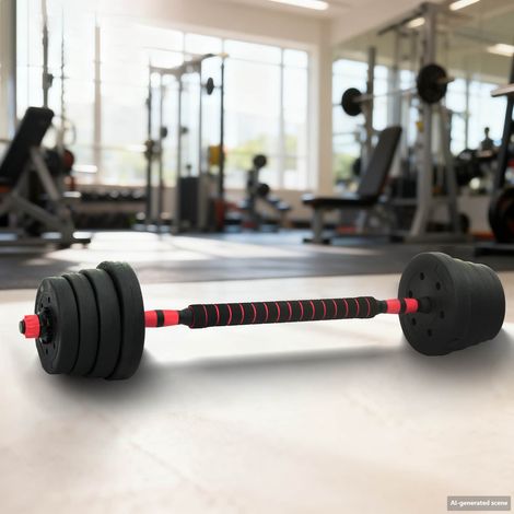 2-in-1 Kurzhantel Langhantel Set 30kg 30kg Schwarz und Rot