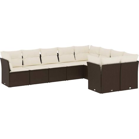 Set de sofás de jardín 9 pzas y cojines ratán sintético marrón vidaXL (1/5)