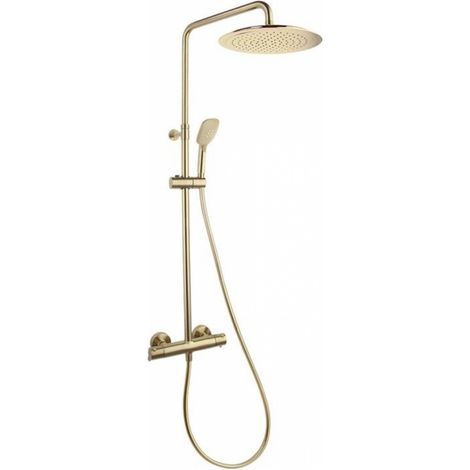 Colonne de douche thermostatique télescopique Ø300 mm – Finition or brossé – Douchette ABS 3 jets – Flexible anti-torsion 1.75 m – Ramon Soler (1/2)
