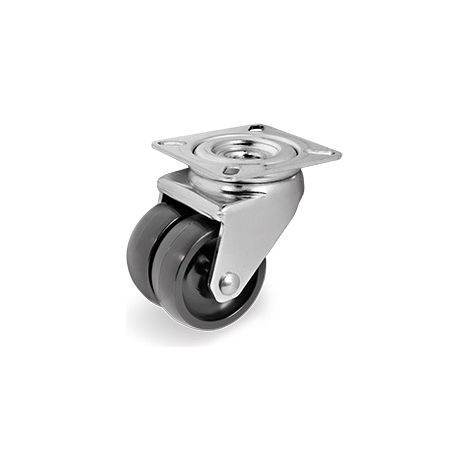 Roulette JUMELÉE pivotante diamètre 50 mm polypropylène NOIR- 60 Kg (1/2)