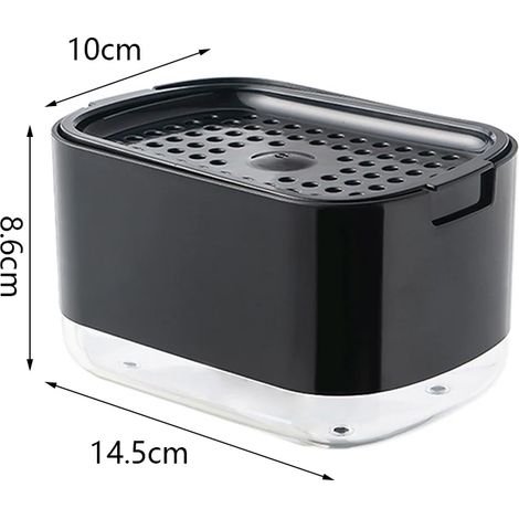 Distributeur de savon (noir) avec porte-éponge intégré, idéal pour la cuisine et la salle de bain. Ce distributeur automatique de savon mousse contient un porte-éponge et est parfait pour la cuisine e (1/5)