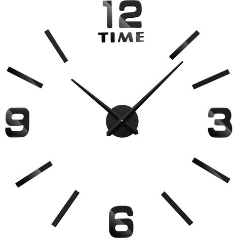 Reloj de pared negro 3D DIY BAST