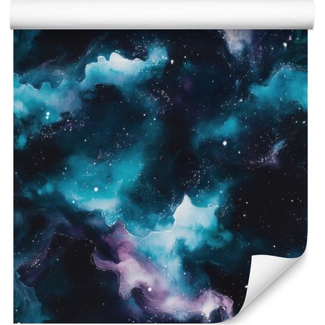 Aquarell-Galaxy-Tapete, Marineblau, Türkis, Schwarz und Blau, 50 x 1000 cm (1/5)