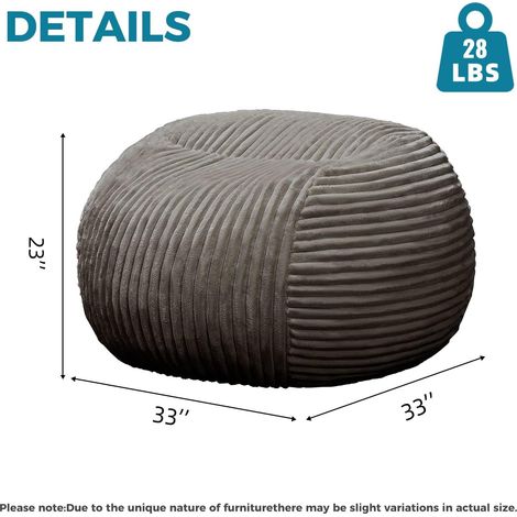 Pouf gris haut de gamme pour adultes - canapé de loisirs ultra moelleux en mousse à mémoire de forme et fauteuil de lecture confortable, adapté à la chambre, au salon et au dortoir. (1/5)