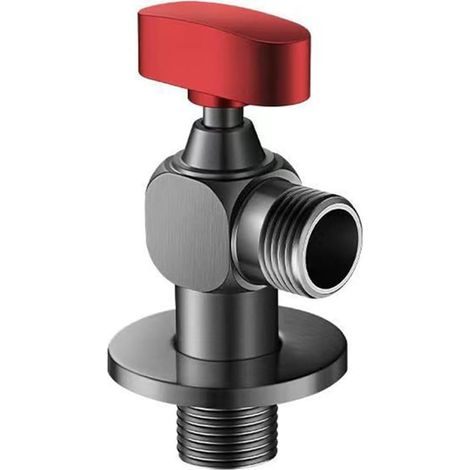 Vanne d'angle à haut débit entièrement ouverte, vanne triangulaire du chauffe-eau, vannes à noyau sphérique en cuivre pour chauffe-eau à gaz chaud et froid (gris/rouge) (1/5)