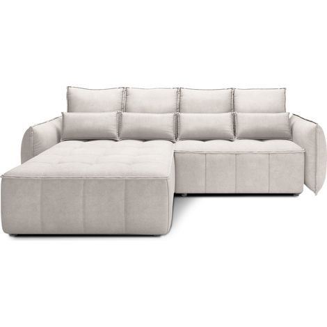 Canapé d’angle tissu effet cuir KAMPUS – Convertible et rangement angle gauche-Beige clair-angle gauche (1/5)