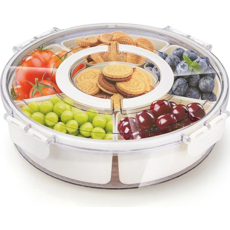 Snack Box avec 6 Compartiments Bol à Collation avec Couvercle Snack Bowl pour Bonbons, Collations, Biscuits, Noix, Fruits, Dia 28cm (1/4)