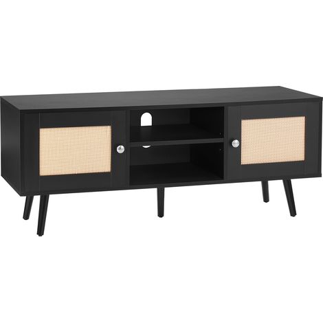 VEVOR Soporte Negro de TV de Ratán, Mueble de TV bohemio, Soporte de TV de Estilo Moderno de 1200 × 400 × 490 mm, Consola de TV de Ratán con Estantes Ajustables para Sala de Estar, Sala Multimedia