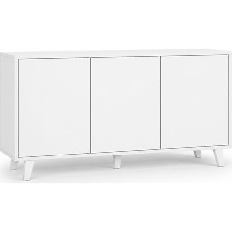 Mobiletto Credenza A 3 Ante Battenti Senza Maniglie In Melaminico Per Soggiorno Salotto E Sala Da Pranzo 154 X 41 X 75 Cm Bianco (1/5)