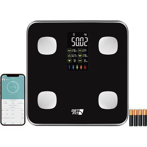 Get Fit Smart Body Fat Bathroom Scales - Monitor Weight Loss - Digital Weighing Scale - Black