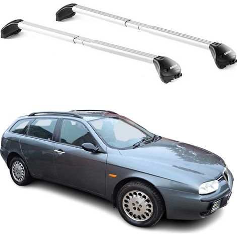 OMAC Barres de toit transversales certifiées TÜV pour Alfa Romeo 156 159 Kombi 2000-2013 5 Portes – Verrouillables (4 antivols) – Charge max 100 kg – Sangle inox + protection caoutchouc Argent (1/4)